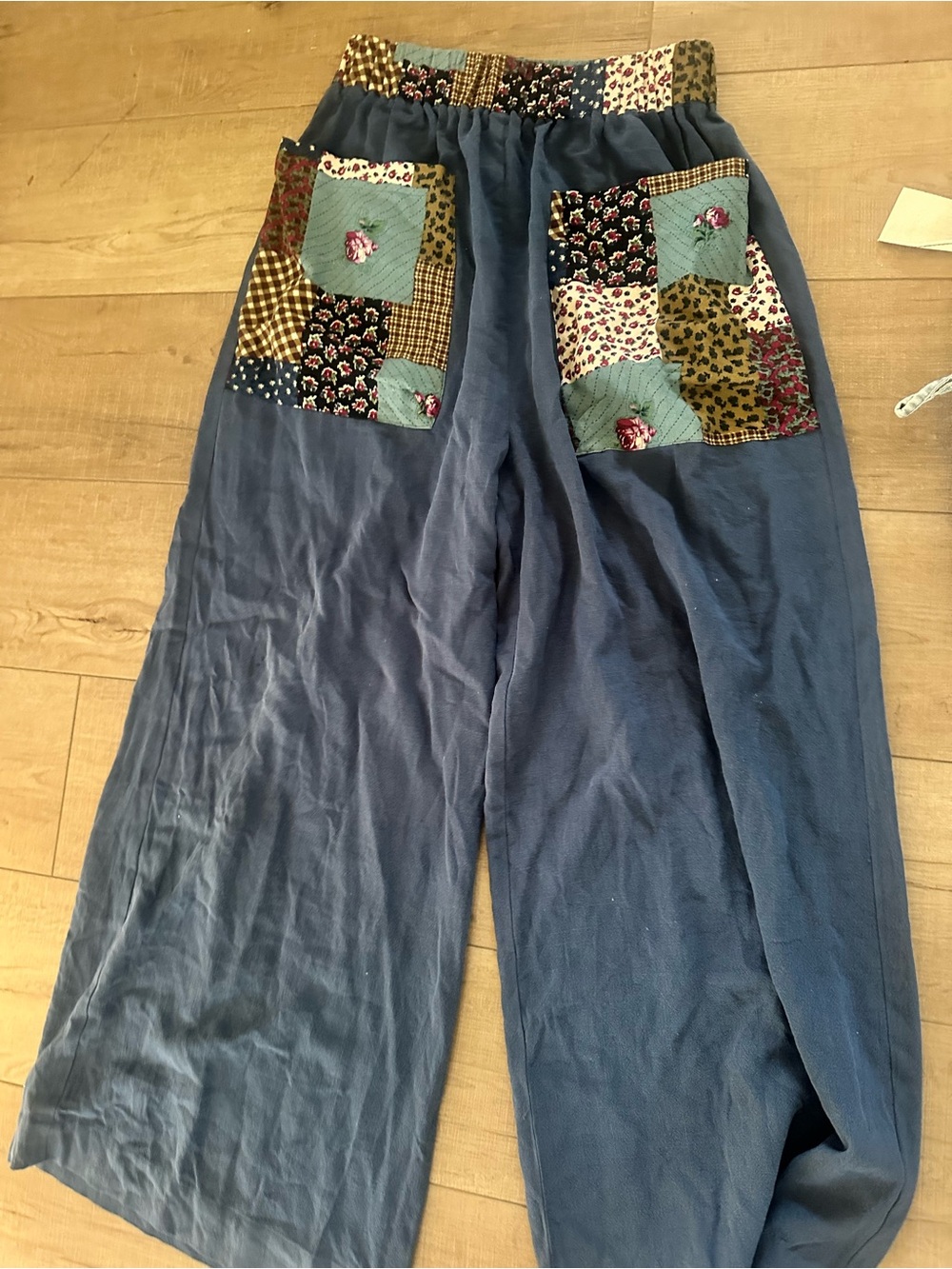 Boho Patchwork Blue Wide-Leg Pants